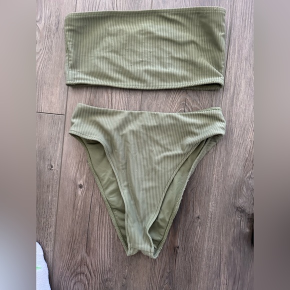 Frankie’s bikini, olive green, small, ribbed suit. High rise bottom - Picture 1 of 9
